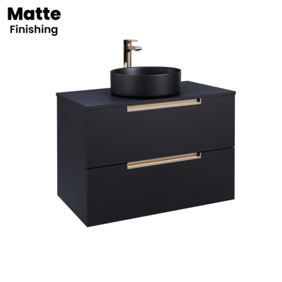 Vanity LOFTY Wall Hung 80 cm Matte Black w/ Gold handles