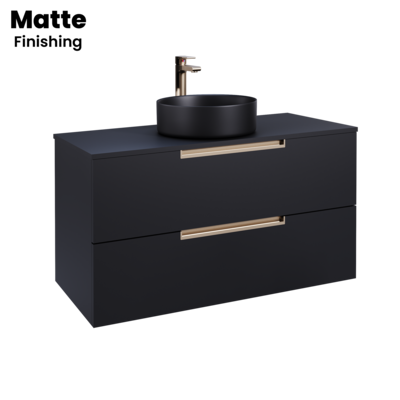 Vanity LOFTY Wall Hung 100 cm Matte Black w/ Gold handles