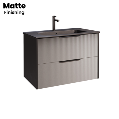 Vanity TITANIUM Wall Hung 80 cm Matte Black and Gray Slatted